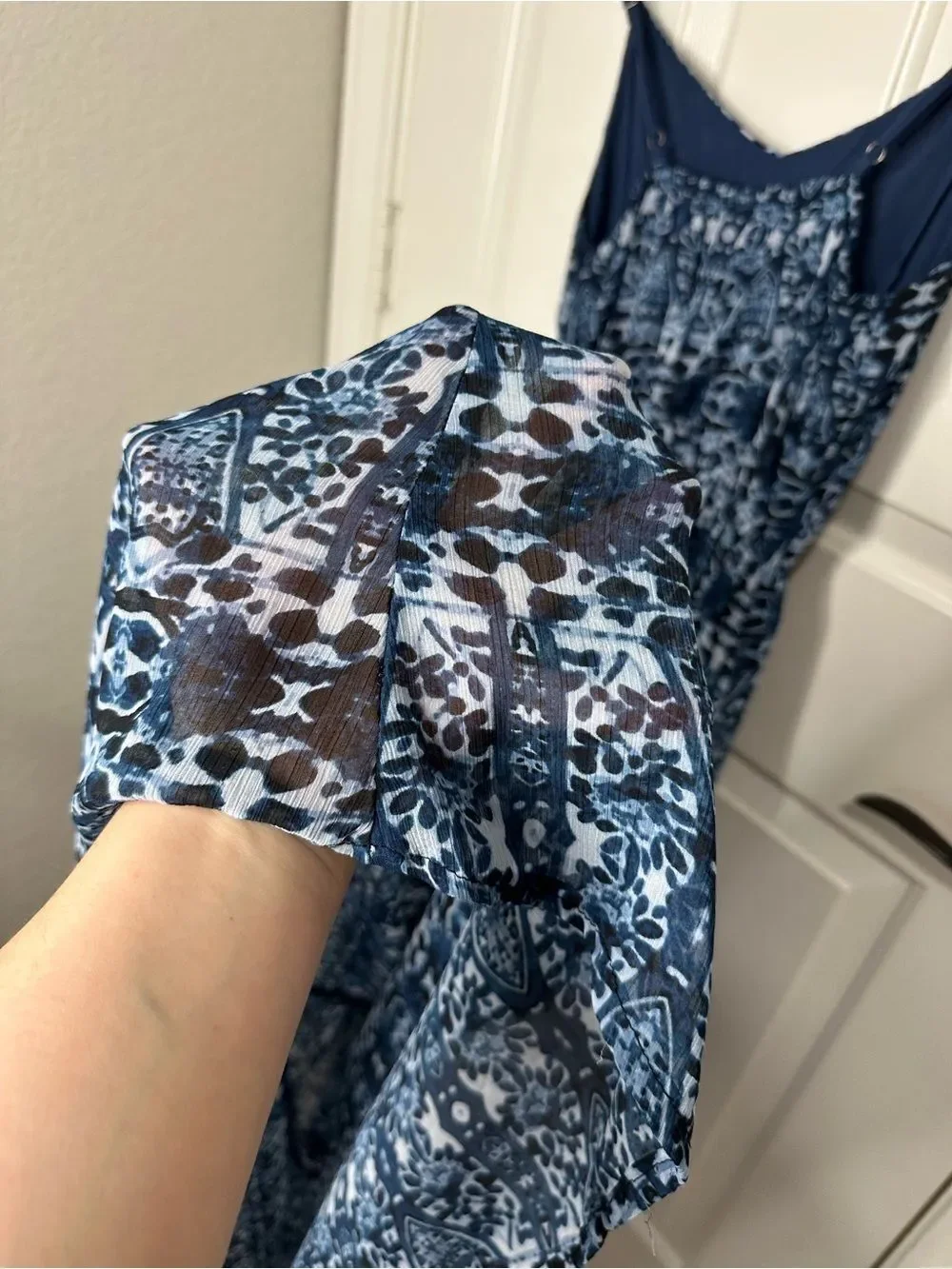 Y2K Abercrombie & Fitch Navy Blue Tie Dye Kaleidoscope Mesh Maxi Dress Sz S Boho